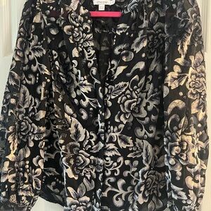 Chico's Black and Gray  burnout Floral Women's Top